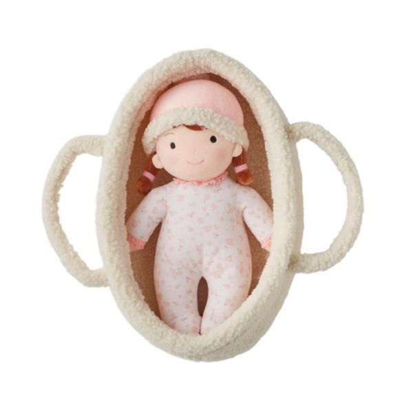 Adairs Kids Doll In Carrier Cream Boucle Snuggle Friend - White (White Toy)