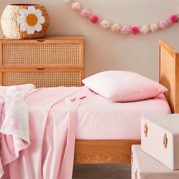 Adairs Pink King Single Kids Dreamy Cotton Crystal Pink Sheet Set