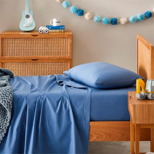 Adairs Blue Kids Dreamy Cotton Midnight Blue King Single Sheet Set