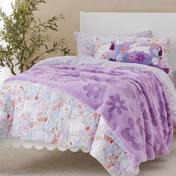 Adairs Kids Estonia Lilac Floral Blanket - Purple (Purple Blanket)