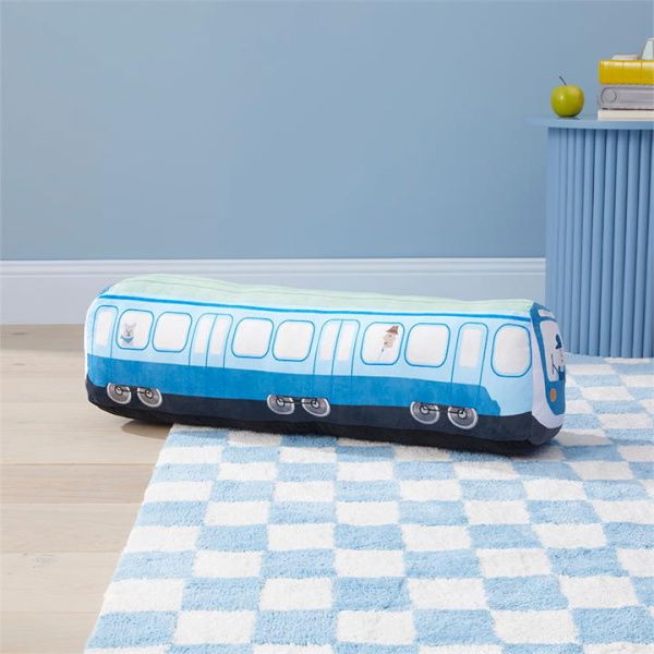 Adairs Kids Express Train Classic Cushion - Blue (Blue Cushion)