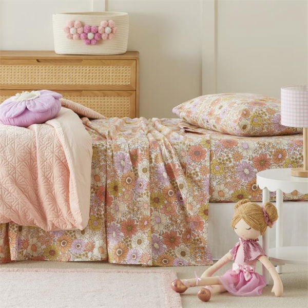 Adairs Orange Kids Farrah Sunset Floral Cot Sheet Set