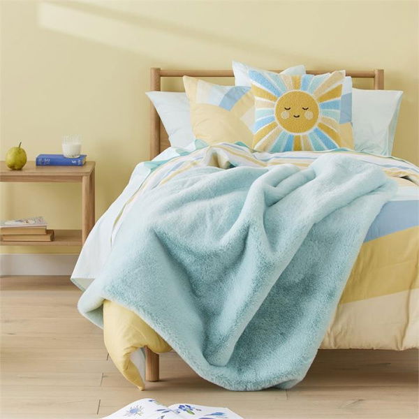 Adairs Kids Faux Aqua Sky Rabbit Fur Throw - Blue (Blue Throw)