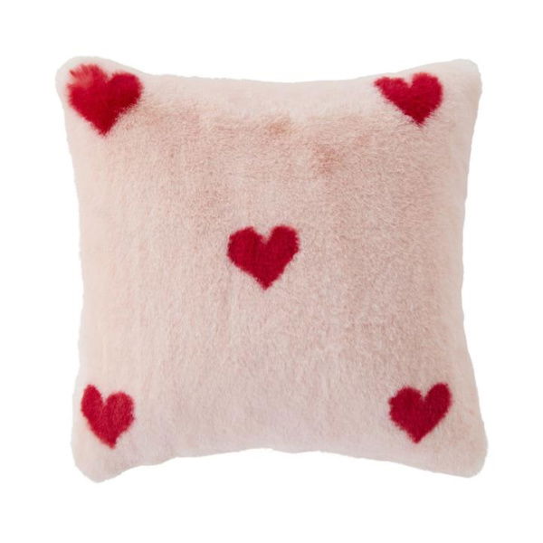 Adairs Pink Cushion Kids Faux Love Heart Rabbit Fur Cushion Pink