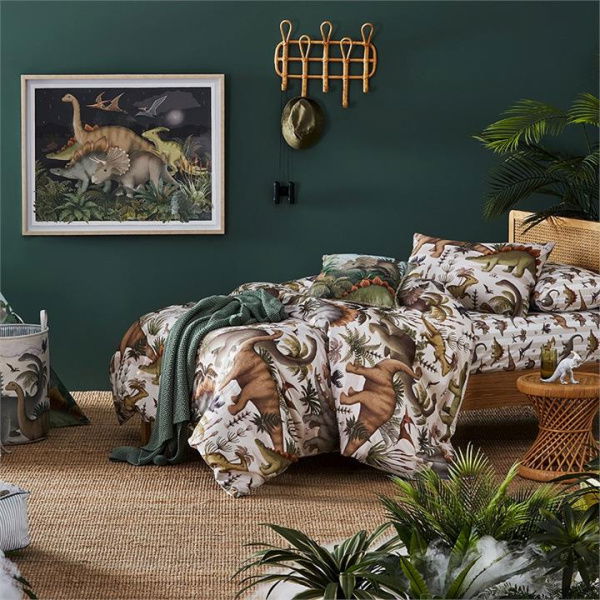 Adairs Natural Queen Kids Fleur Harris Prehistorica Quilt Cover Set