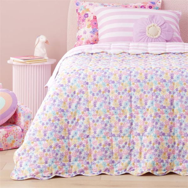 Adairs Kids Flora Bright Corduroy Coverlet - Pink (Pink Coverlet)