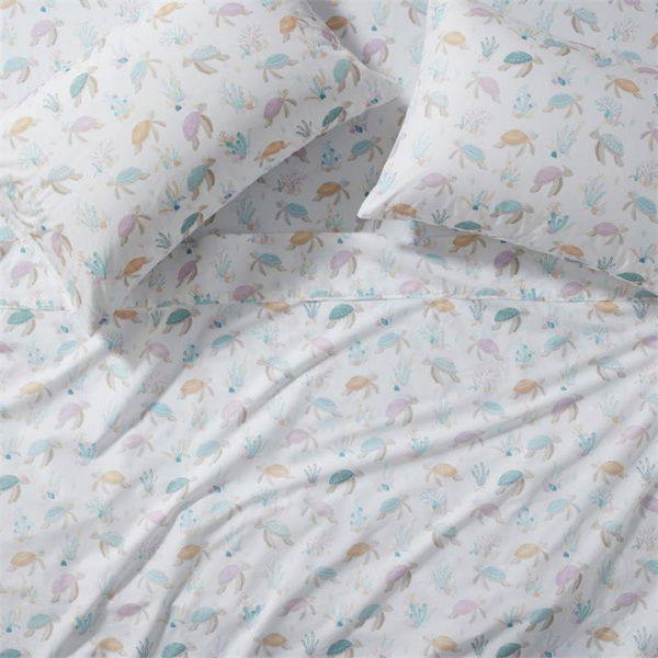 Adairs Multi White Kids Flower Turtles Sheet Set King Single