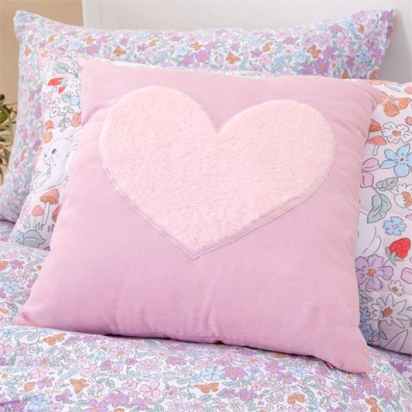 Adairs Kids Fluffy Heart Faux Fur Cushion - Pink (Pink Cushion)