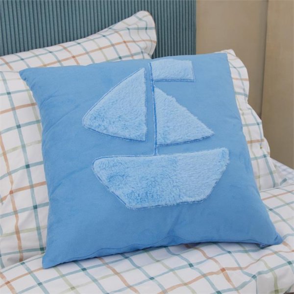 Adairs Kids Fluffy Sail Boat Faux Fur Cushion - Blue (Blue Cushion)
