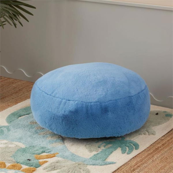 Adairs Kids Frankie Blue Chambray Faux Fur Floor Cushion (Blue Floor Cushion)