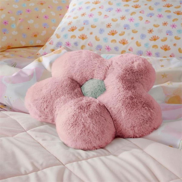 Adairs Kids Frankie Multi Flower Faux Fur Shaped Cushion - Pink (Pink Cushion)