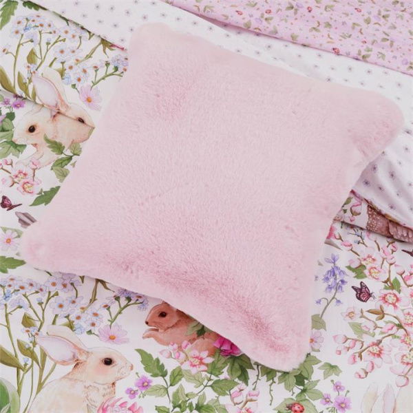 Adairs Kids Frankie Powder Pink Faux Fur Cushion (Pink Cushion)