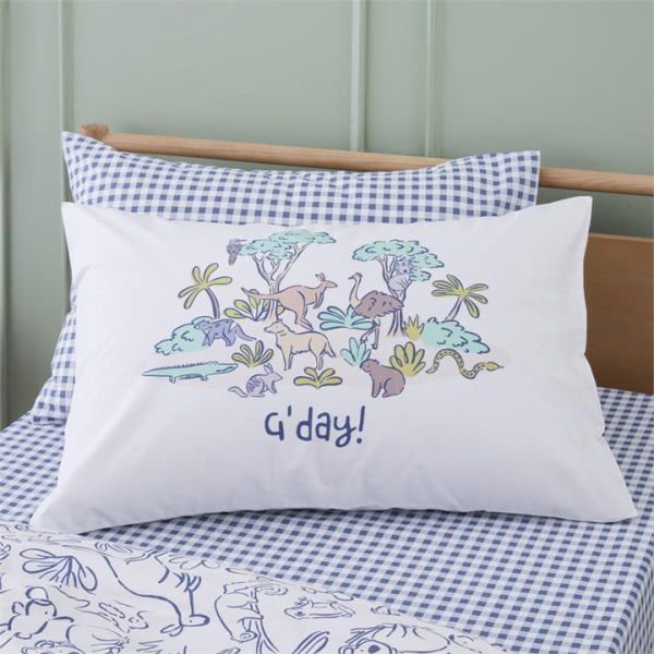 Adairs Kids G'day Animals Of Oz Kids Pillowcase - White (White Pillowcase)