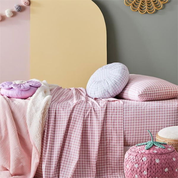 Adairs Pink Kids Gingham Pastel Double Sheet Set