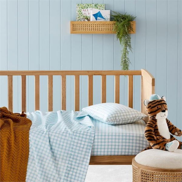 Adairs Blue Kids Gingham Sky Cot Sheet Set