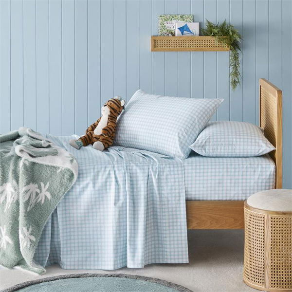 Adairs Sky Blue Gingham Kids Double Sheet Set