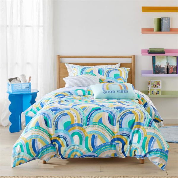 Adairs Kids Good Vibes Blue Quilt Cover Set (Blue Single)