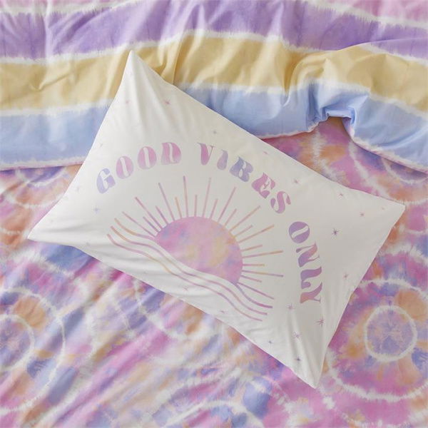 Adairs  Pillowcase Kids Good Vibes Only Bubblegum Kids Text Pillowcase