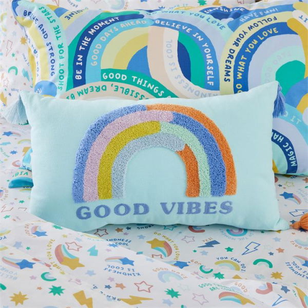 Adairs Kids Good Vibes Tassel Cushion - Blue (Blue Cushion)