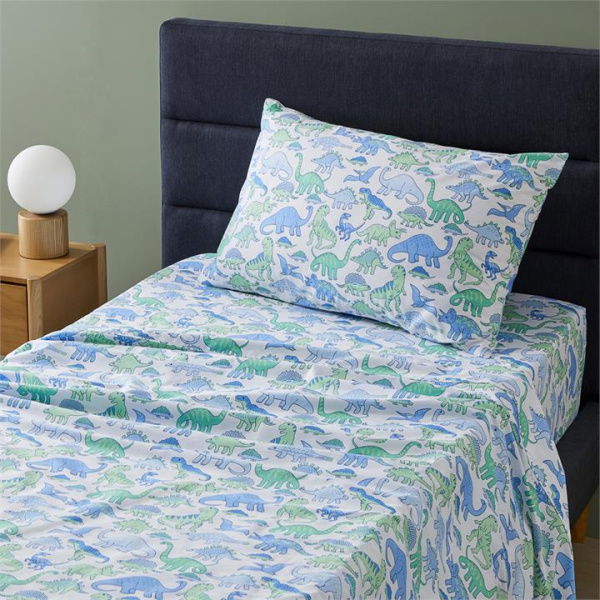 Adairs Kids Happy Little Dinos Multi Sheet Set - Blue (Blue King Single)