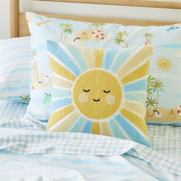 Adairs Kids Happy Sun White Tufted Cushion (White Cushion)