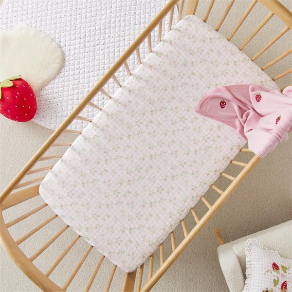 Adairs Pink Cot Kids Heirloom Berry Gingham Soft Pink Jersey Baby Fitted Sheets 2pk
