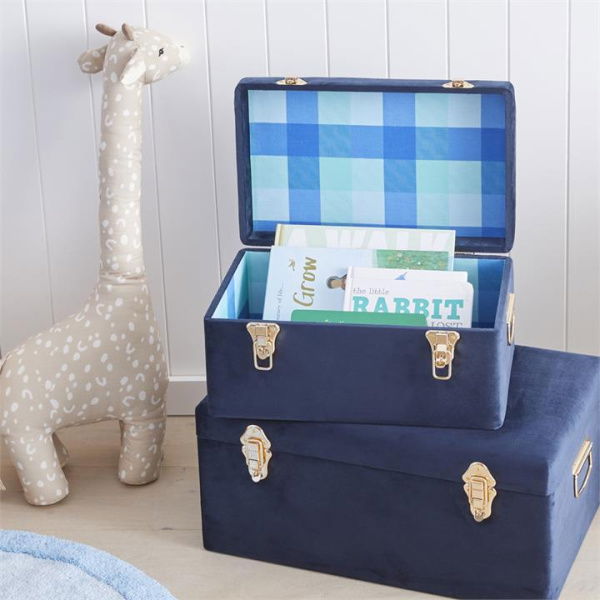 Adairs Kids Heirloom Blue Check Storage Trunk (Blue Medium)