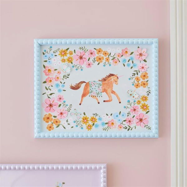 Adairs Blue Kids Heirloom Floral Unicorn Wall Art