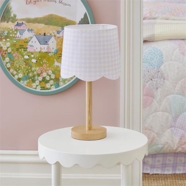 Adairs Purple Table Light Kids Heirloom Lilac Gingham Lamp