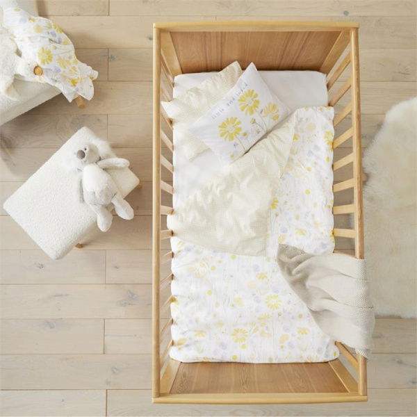 Adairs Yellow Kids Honey Bee Bloom Lemon Cot Quilt Cover Set