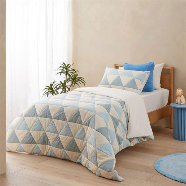 Adairs Kids Hunter Stonewashed Quilt Cover Set - Blue (Blue Double)