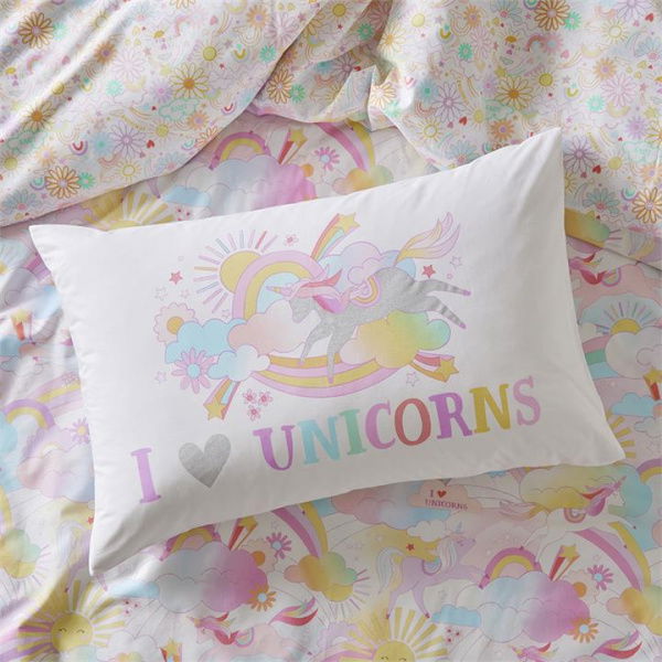 Adairs Kids I Love Unicorns Kids Text Pillowcase - White (White Pillowcase)