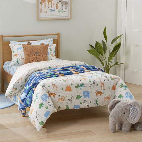 Adairs Kids Jungle Adventure Grey Marle Jersey Quilted Quilt Cover Set (Grey Cot)