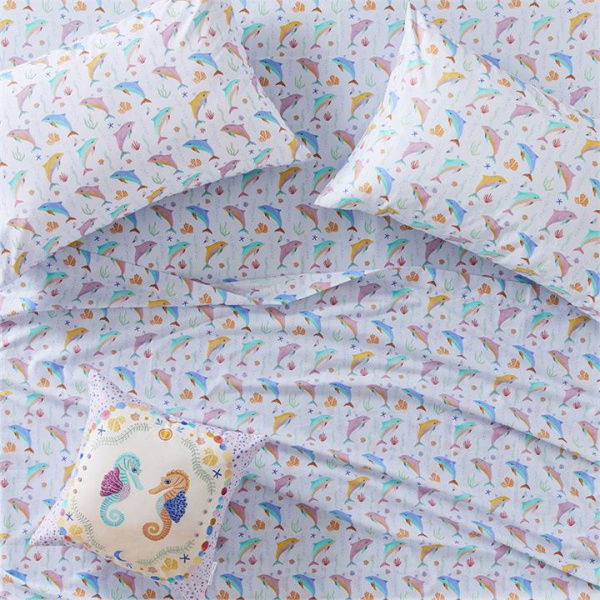 Adairs Blue Double Kids Karina Jambrak Dolphin Dance Pastel Azure Sheet Set