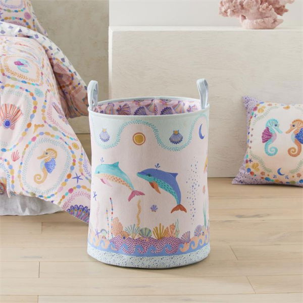 Adairs Blue Kids Karina Jambrak Dolphin Dance Printed Basket