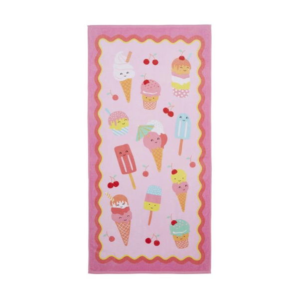 Adairs Pink Beach Towel Kids Kids Beach Ice Cream Party Printed