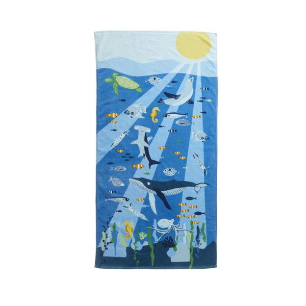 Adairs Blue Beach Towel Kids Kids Beach Sea Life Printed Towel Blue