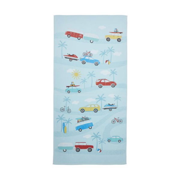 Adairs Blue Kids Beach Summer Road Trip Printed Beach Towel