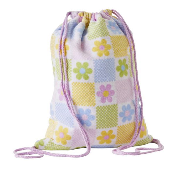 Adairs Green Kids Floral Gingham Terry Beach Bag