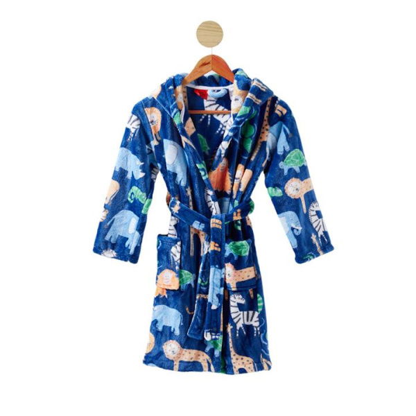 Adairs Blue Kids Ultra Soft Jungle Adventure Dressing Gown MED/LRG