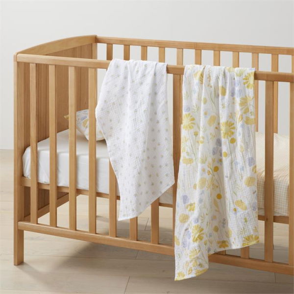 Adairs Yellow Swaddles Kids Lemon Cotton Muslin Baby Swaddles 2pk