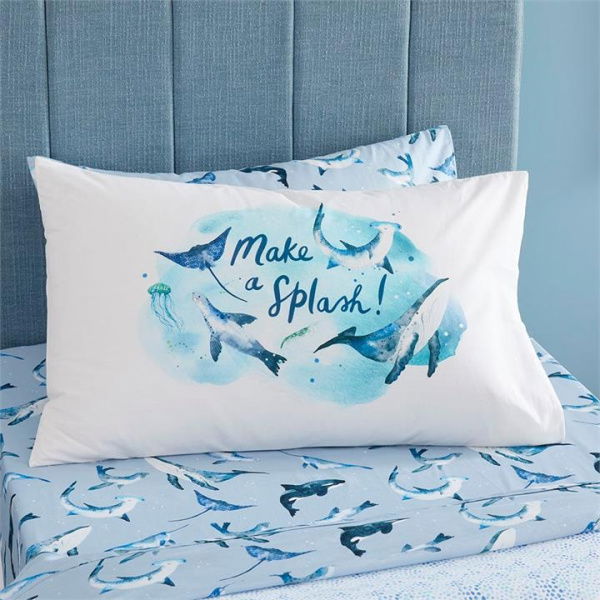 Adairs Kids Make a Splash Kids Text Pillowcase - White (White Pillowcase)