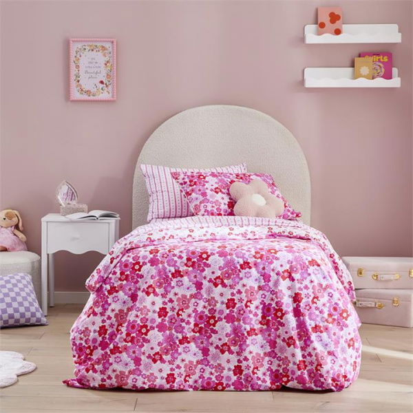 Adairs Kids Make It Bloom Pink Quilt Cover Set (Pink Double)