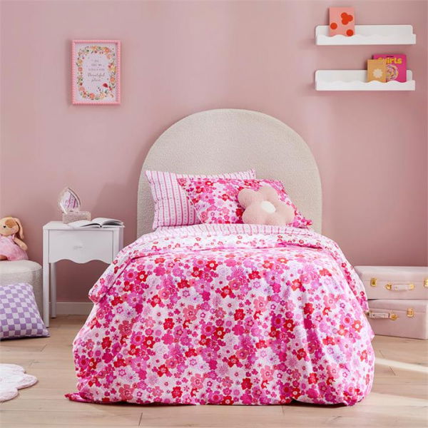 Adairs Kids Make It Bloom Pink Quilt Cover Set (Pink Queen)