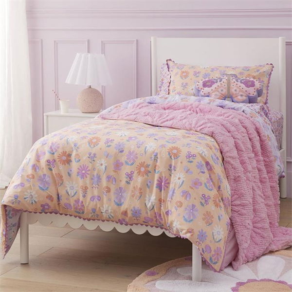 Adairs Kids Marni Floral Butterscotch Quilt Cover Set - Purple (Purple Cot)