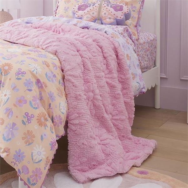 Adairs Kids Marni Floral Pink Faux Fur Blanket (Pink Blanket)