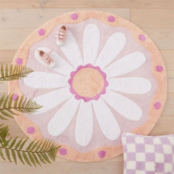 Adairs Kids Marni Floral Round Decorative Rug - Pink (Pink Rug)