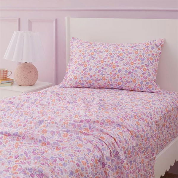 Adairs Kids Marni Floral White Sheet Set (White Cot)