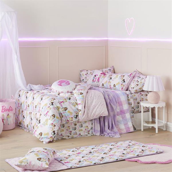 Adairs White King Kids Mattel Barbie Kind Vibe Multi Quilt Cover Set White