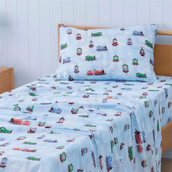 Adairs Kids Mattel Thomas The Tank Engine Baby Blue Sheet Set Cot (Baby Blue Cot)